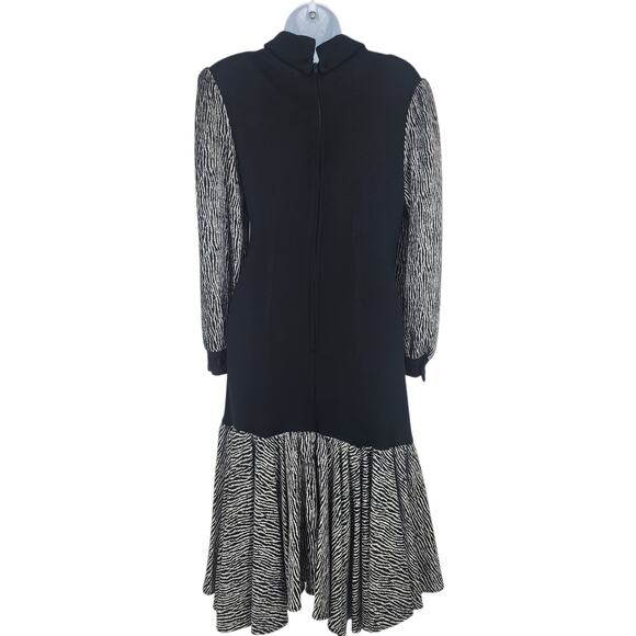 Vtg 80s Isadora NY Black Zebra Drop Waist Turtleneck Sweater Dress Size 11/12 - Picture 5 of 5